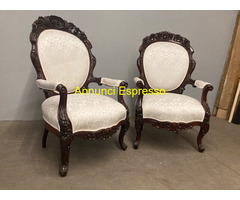 Antiche Poltrone “Lui e Lei “ mogano Napoli 1840,