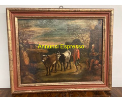 Antico dipinto olio su tela  “Paesaggio con Buoi “