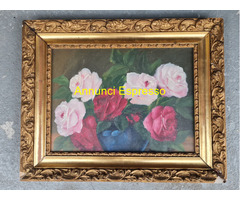 Quadro a Olio su tavola Natura Morta Con Rose in V