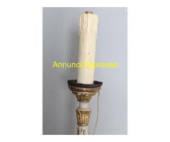 Antico Candelabro legno dipinto laccato Oro avorio