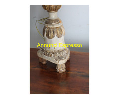Antico Candelabro legno dipinto laccato Oro avorio