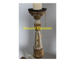 Antico Candelabro legno dipinto laccato Oro avorio