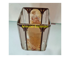 Portacandele  vintage Alphonse  Mucha   ,in vetro