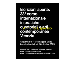CorsoAPERTE LE ISCRIZIONI AL 33° CORSO IN PRATICHE CURATORIALI E ARTI CONTEMPORANEE