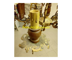 Lampadario 5 bracci in Ottone e legno in perfetto