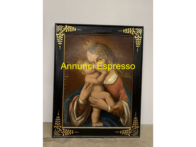 Antico dipinto Vergine e Bambino, olio su cartone, Antico dipinto Vergine e Bambino, olio su cartone,