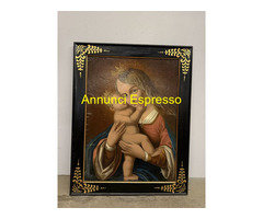 Antico dipinto Vergine e Bambino, olio su cartone,