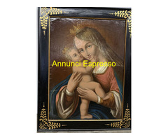 Antico dipinto Vergine e Bambino, olio su cartone, Antico dipinto Vergine e Bambino, olio su cartone,