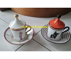 Gio Ponti coppia di tazzine con coperchio e piatti