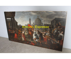 Antico dipinto olio su tela bamboccianti '600