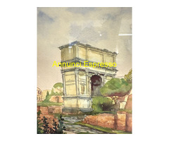 Antico dipinto ad acquarello fori romani. Roma XIX