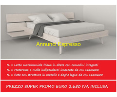 Letto matrimoniale plana in abete con comodini