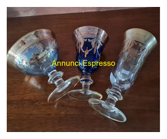 Set   trittico   bicchieri in cristallo e decori