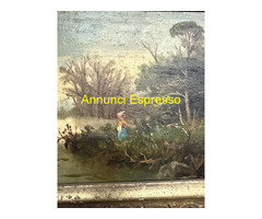 Antico paesaggio olio su tavola 1850, Francia