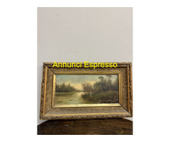 Antico paesaggio olio su tavola 1850, Francia