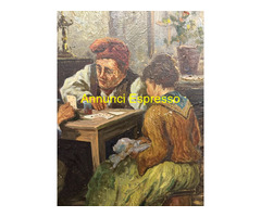 Antico dipinto "Giocatori di carte", XIX sec