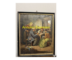 Antico dipinto "Giocatori di carte", XIX sec