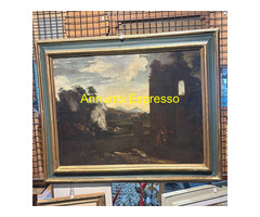 Antico   dipinto Paesaggio e rovine