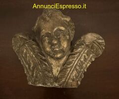 Antico frammento scultura d'angelo dorato, XVII