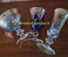 Set   trittico   bicchieri in cristallo e decori