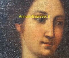Antico dipinto raffigurante volto femminile XVII