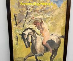 Antico dipinto olio su tela "Donna nuda a cavallo"
